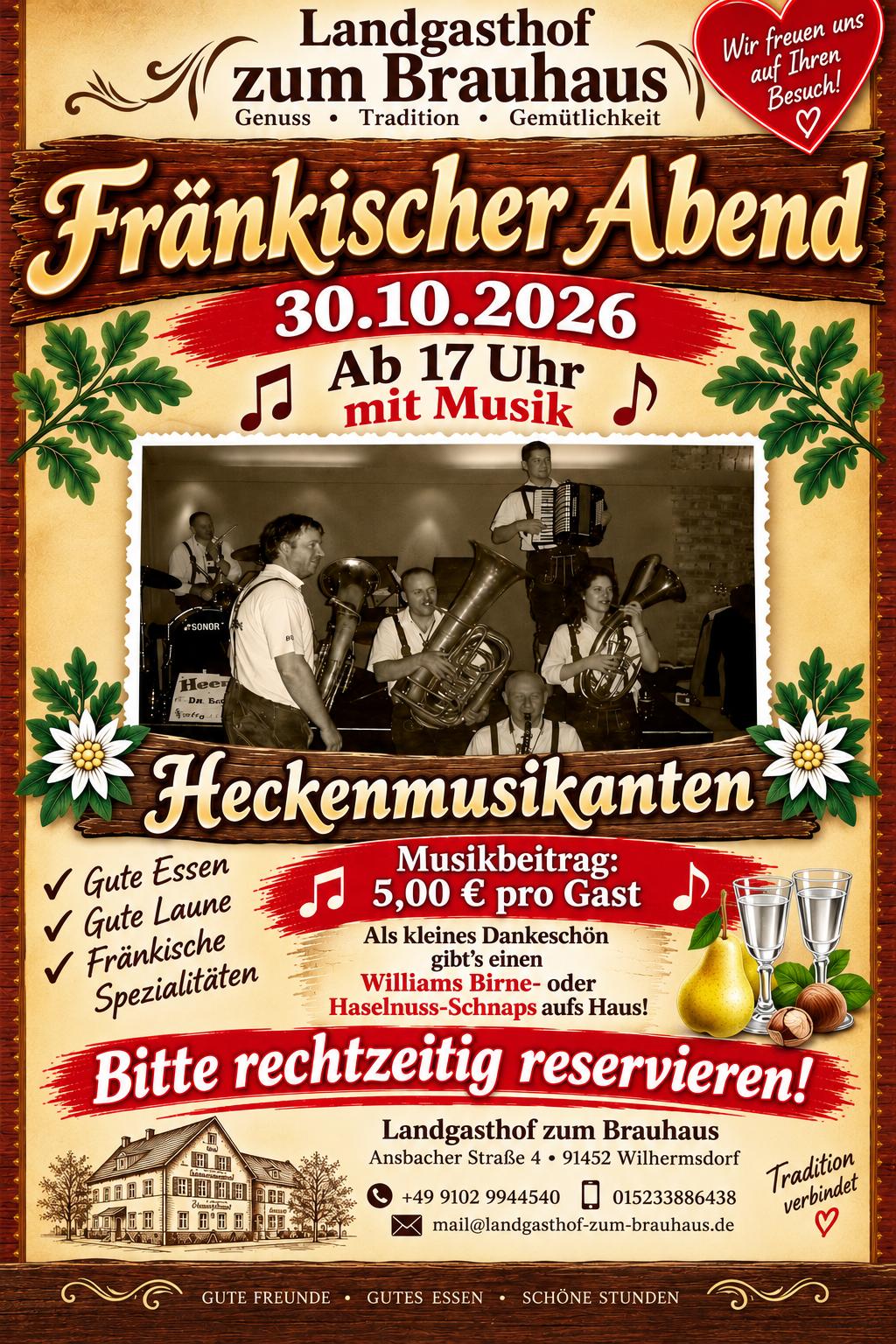 Fränkischer Abend am 30. Oktober 2026